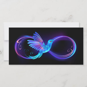 Anuncio Símbolo de infinito neón con colibrí brillante