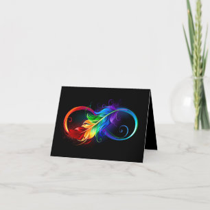 Anuncio Símbolo infinito con plumas arcoiris