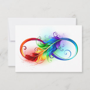 Anuncio Símbolo infinito con plumas arcoiris