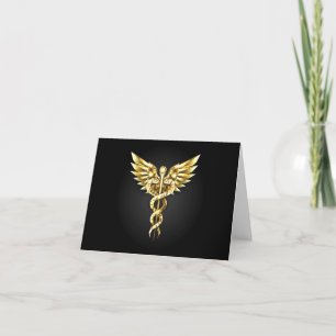 Anuncio Símbolo poligonal de oro Caduceus
