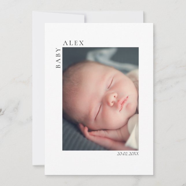 Anuncio Simple and Chic Baby Photo Name and Date of Birth (Anverso)