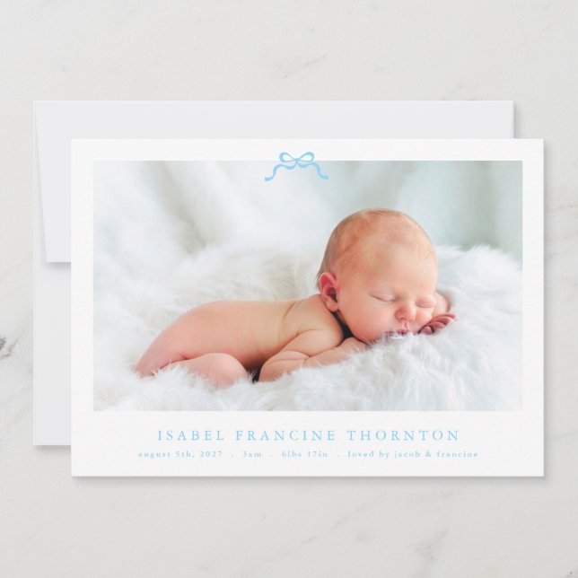 Anuncio simple baby blue bow photo birth (Anverso)