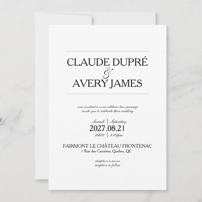 Anuncio Simple Bilingual French English Wedding Invitation (Anverso)