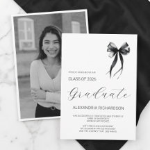 Simple Black and White Modern Bow Photo Graduation