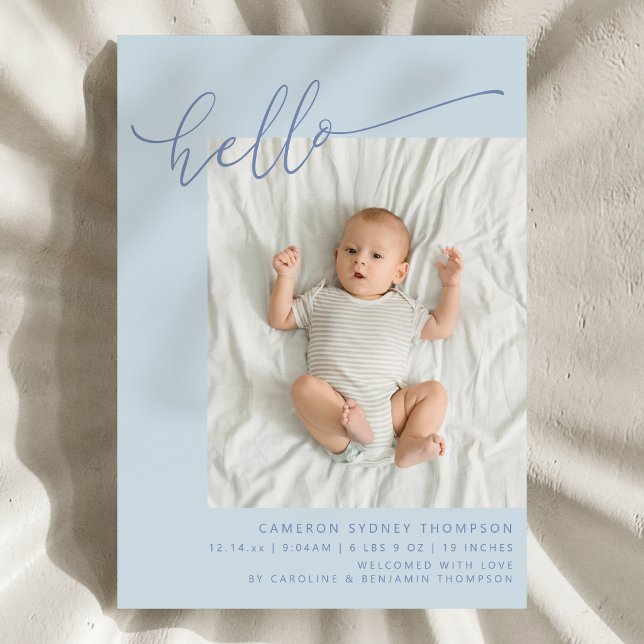 Anuncio Simple Blue Script Cute Hello Baby Two Photo Birth (Subido por el creador)