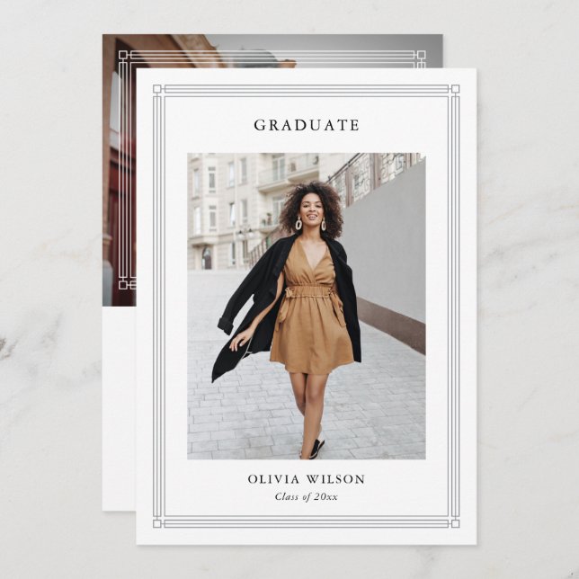Anuncio Simple Classic Border 2 Photo Elegant Graduation (Anverso / Reverso)