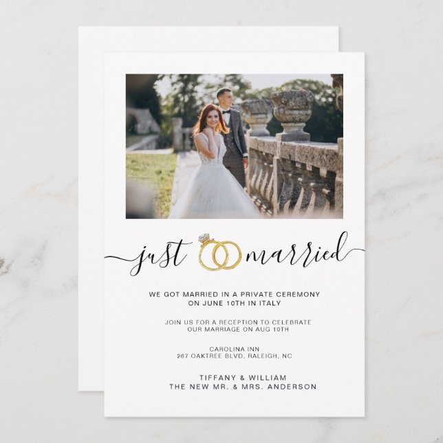 Anuncio simple de recién casados con foto de parej (Anverso / Reverso)