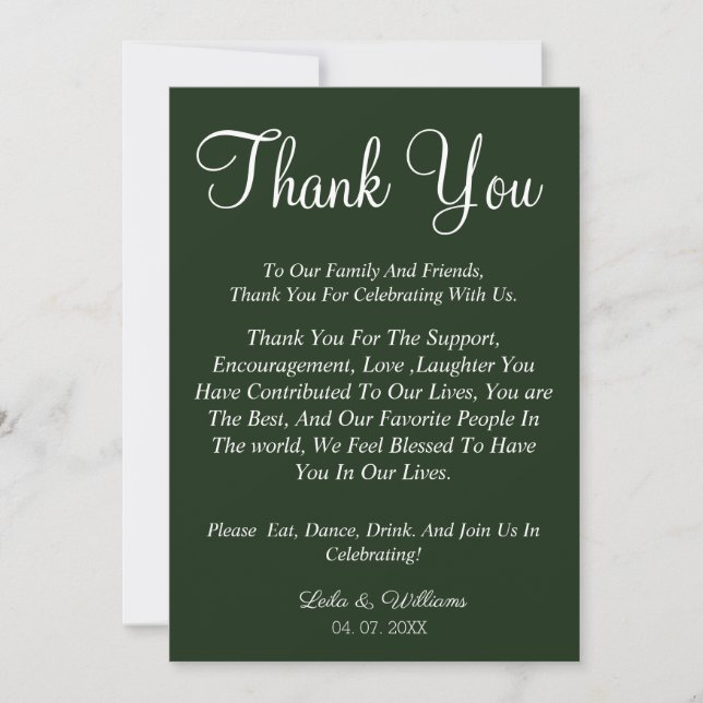 Anuncio Simple emerald green template thank you wedding (Anverso)