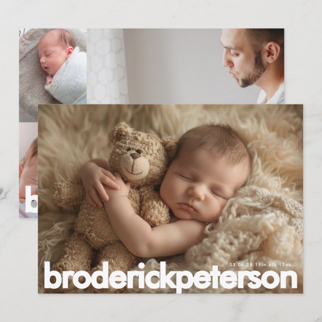 Anuncio Simple Modern Newborn Photo Birth (Anverso / Reverso)