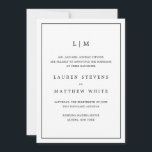 Anuncio Simple Monograma en Blanco y Negro Elegante Boda<br><div class="desc">Anuncio de Boda Sencillo con un diseño moderno y elegante con su monograma de dos letras en la parte superior y sus detalles rodeados de un borde delgado. Todo el texto está en negro, sobre un fondo blanco y las fuentes y colores de fondo pueden cambiarse a los colores que...</div>