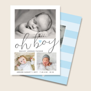 Anuncio Simple Oh Boy Blue Heart Collage Photo Birth