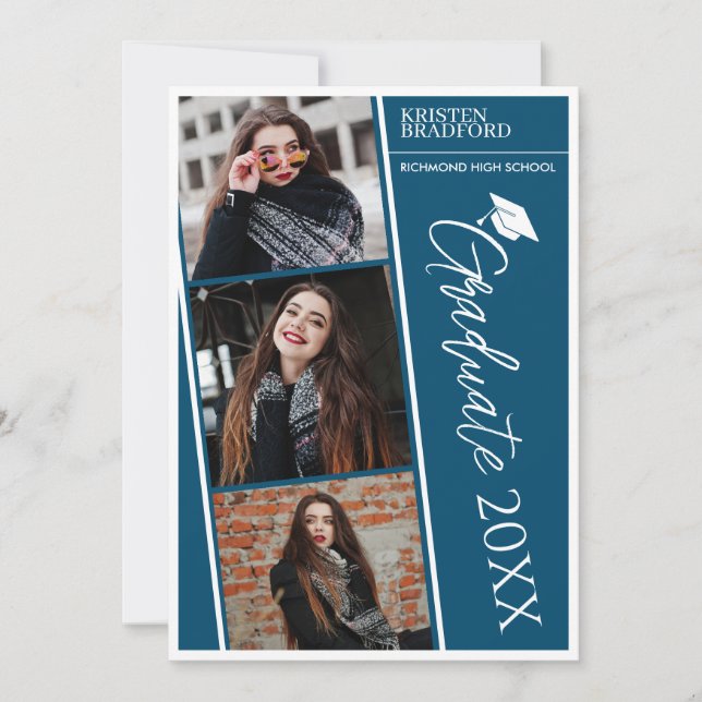 Anuncio Simple y moderna foto tira de graduación azul (Anverso)