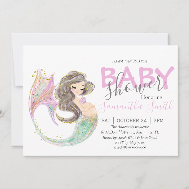 Anuncio Sirenita Baby Shower. Bajo El Mar. Purpurina (Anverso)
