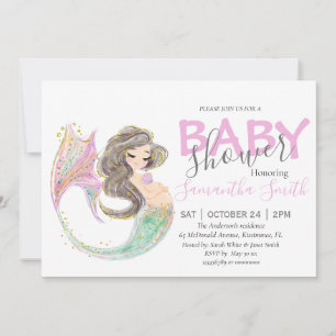 Anuncio Sirenita Baby Shower. Bajo El Mar. Purpurina