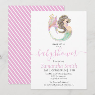 Anuncio Sirenita Baby Shower. Bajo El Mar. Purpurina