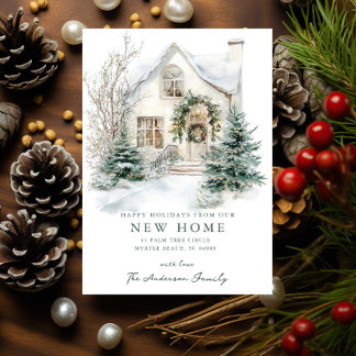 Anuncio Snowy Cottage Christmas New Home Card