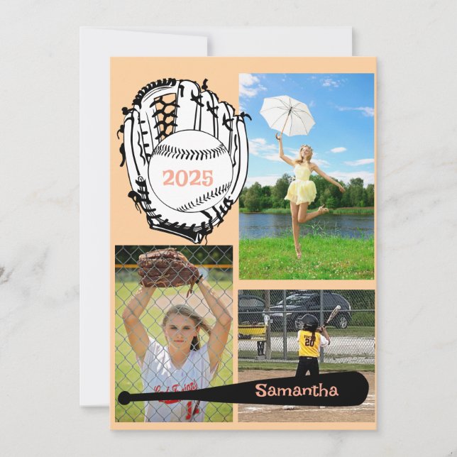 Anuncio Softbol/Béisbol de 3 granos de Collage de fotos (Anverso)