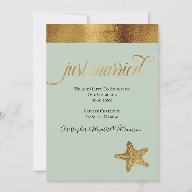Anuncio Solo Casada Elegante Faux Gold Starfish Mint Green (Anverso)
