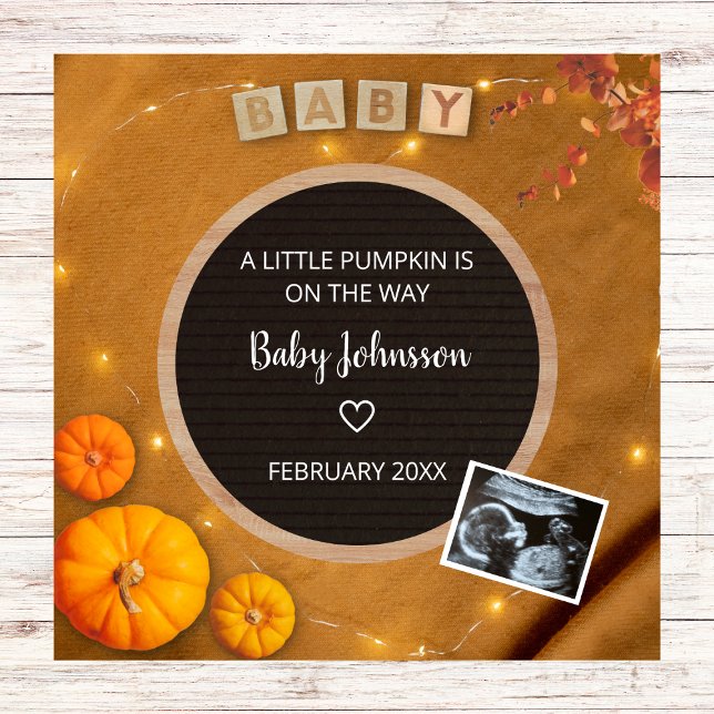 Anuncio Sonograma de caída de calabaza Ultrasonido Foto Em (pumpkin on the way fall pregnancy announcement pumpkin ultrasound photo sonogram  autumn)