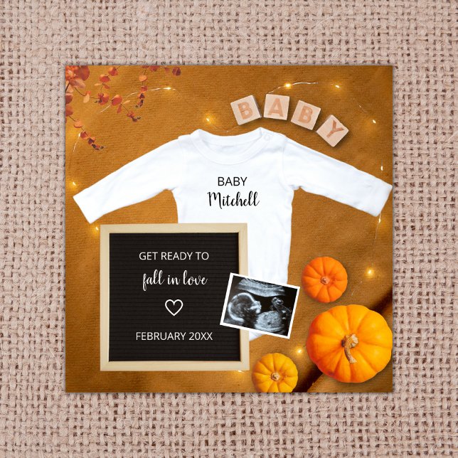 Anuncio Sonograma Sonograma Ultrasonido Foto Embarazo (fall in love pumpkin pregnancy announcement digital pregnancy reveal  ultrasound photo autumn)