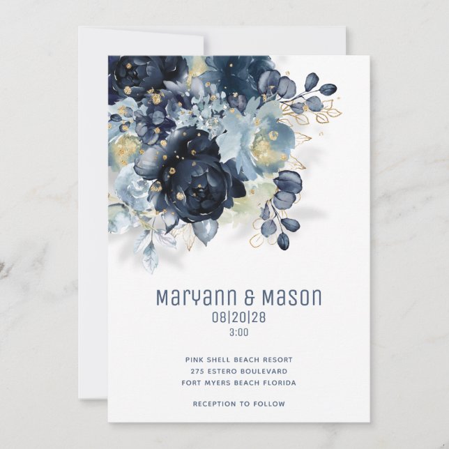 Anuncio Sparkling Navy Gold Dusty Blue Modern Boda (Anverso)