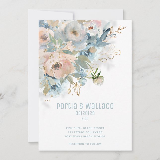 Anuncio Sparkling Peach Rubor y Dusty Blue Modern Boda (Anverso)