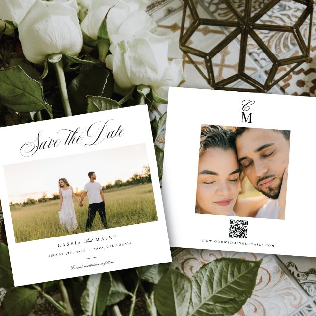 Anuncio Square Elegant Script Monogram Save the Date Photo (Subido por el creador)