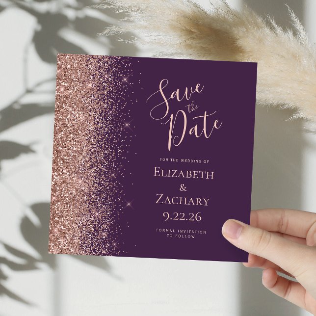 Anuncio Square Purple Rosa Gold Save the Date (Subido por el creador)