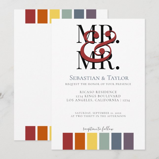 Anuncio Sr. y Sr. Rainbow Gay Elegant Wedding (Anverso / Reverso)