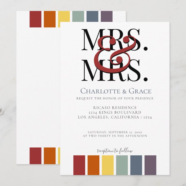 Anuncio Sra. y Sra. Rainbow Gay Elegant Wedding (Anverso / Reverso)