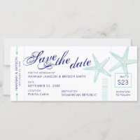 Starfish Boarding Pass Beach Save the Date Card