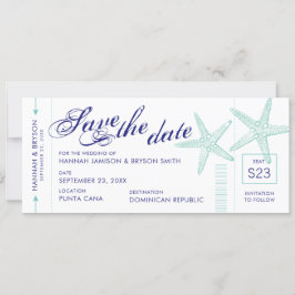 Anuncio Starfish Boarding Pass Beach Save the Date Card
