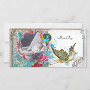 Anuncio STORK BABY SHOWER MONOGRAM ,aquamarina,blanco