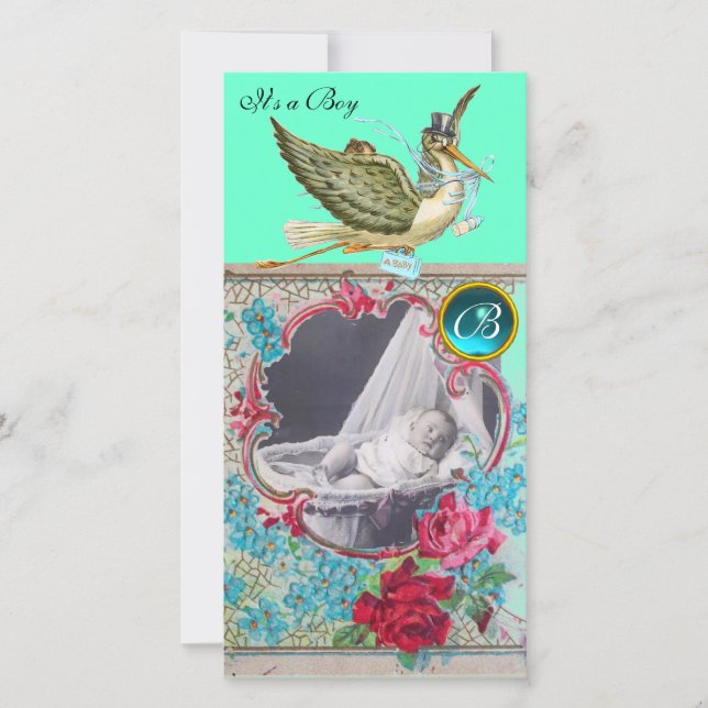 Anuncio STORK BABY SHOWER MONOGRAM ,aquamarine (Anverso)