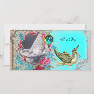 Anuncio STORK BABY SHOWER MONOGRAM ,aquamarine