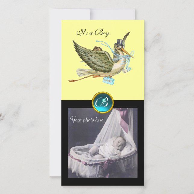 Anuncio STORK BABY SHOWER SQUARE MONOGRAM ,aquamarine (Anverso)