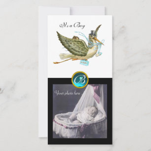Anuncio STORK BABY SHOWER SQUARE MONOGRAM blanco aguamarin