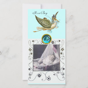 Anuncio STORK BABY SHOWER SWIRLS MONOGRAM aquamarine