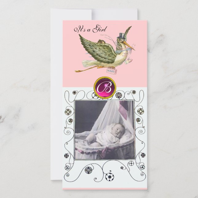 Anuncio STORK BABY SHOWER SWIRLS MONOGRAM rubby white (Anverso)