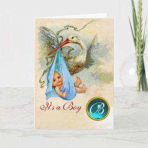 ANUNCIO STORK BOY BABY SHOWER BLUE GEM MONOGRAM