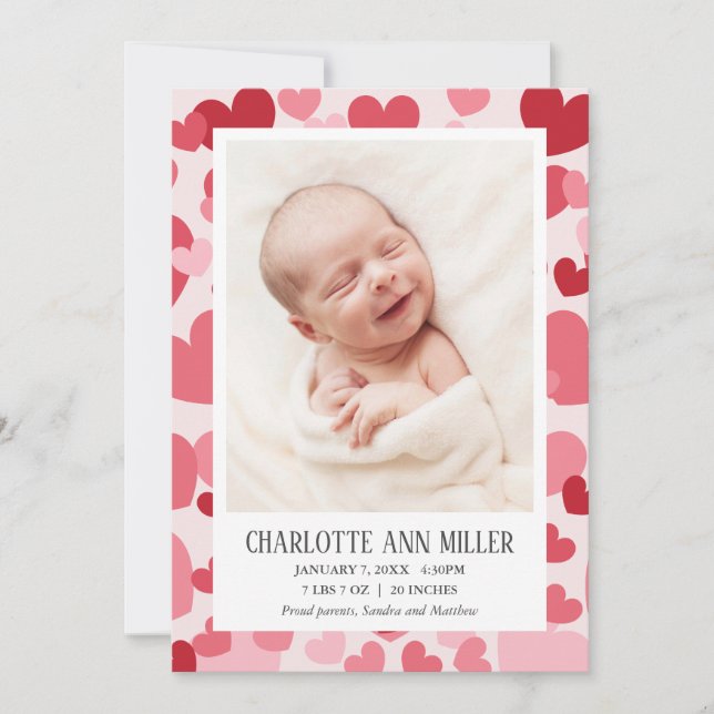 Anuncio Sweet Hearts Photo Birth Announcement | Valentine  (Anverso)