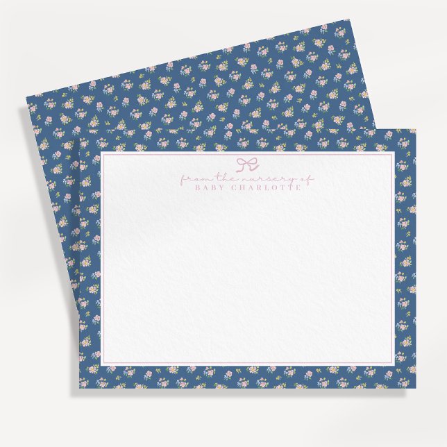 Anuncio Sweet Navy Floral Nursery Note Card (Subido por el creador)