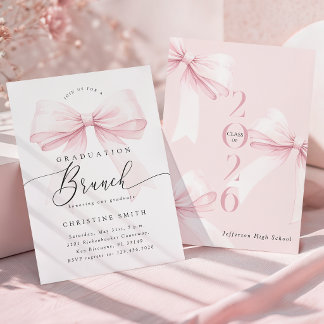Anuncio Sweet Pink Bow Graduation Brunch Invitation