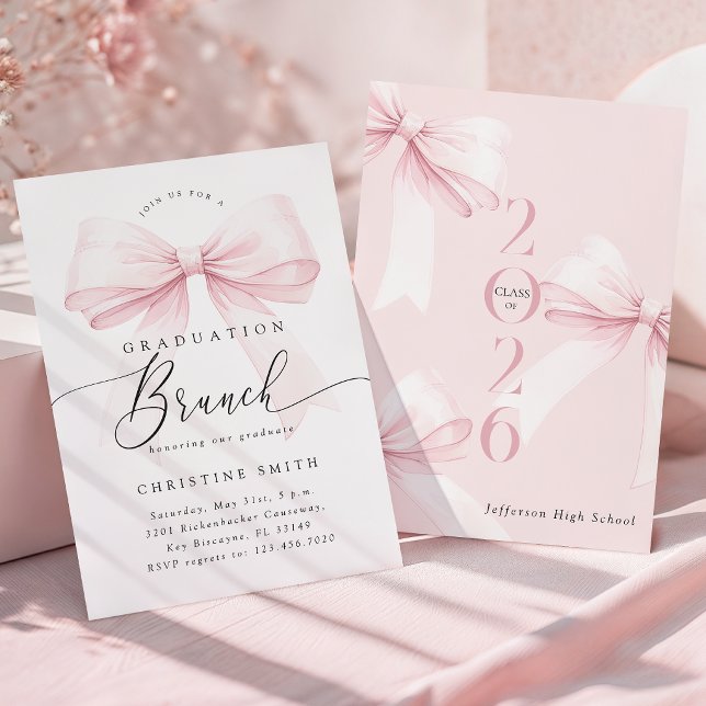 Anuncio Sweet Pink Bow Graduation Brunch Invitation (Subido por el creador)