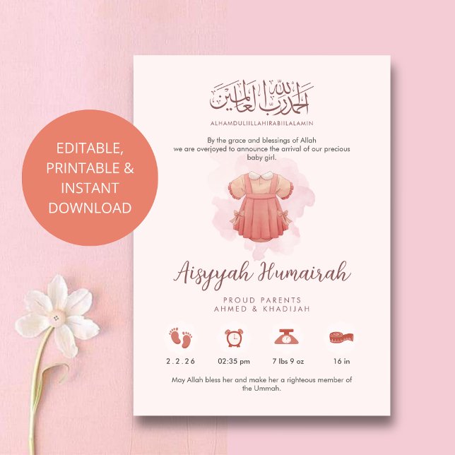 Anuncio Sweet Pink Watercolor Baby Girl Birth Announcement (Subido por el creador)