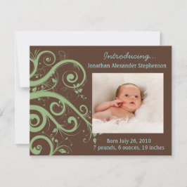Anuncio Swirly Vines Green & Brown Baby Boy Photo Nacimien