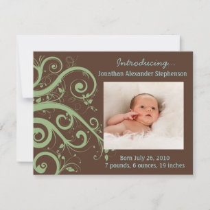 Anuncio Swirly Vines Green & Brown Baby Boy Photo Nacimien