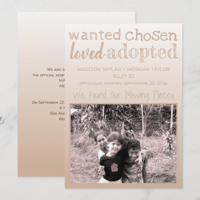 Anuncio Tan Gradiente Deseado Elegido Amado Adoptado (Anverso / Reverso)