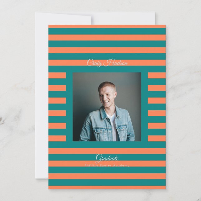Anuncio Teal Coral High School Grad Announcement Card (Anverso)