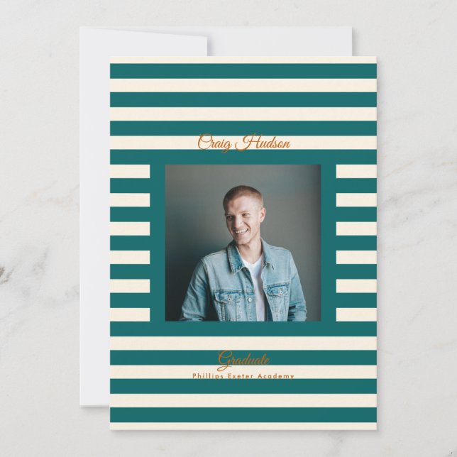 Anuncio Teal Cream Preppy High School Photo Grad Cards (Anverso)